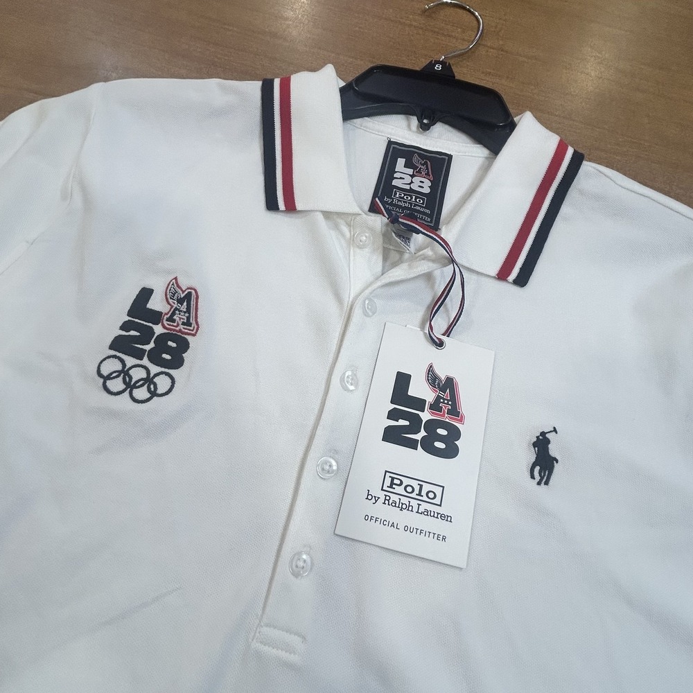 LA28 Shirt Womens Large White Olympic Polo Ralph Lauren Los Angeles 2028 Games